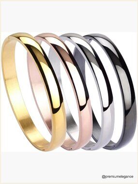 Set of 4 Stainless Steel Bangle Bracelets Stackable Hinged Clasp
